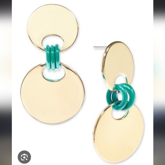 🎁ON 34TH, Gold and Green Double Disc Earrings - Picture 2 of 5